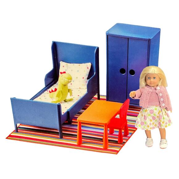 American Girl Mini Kit Doll & Ikea Bedroom Set Rug Bed Table Wardrobe Chair Box - Picture 8 of 9